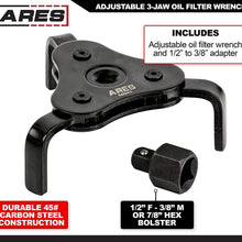 ARES 56041 – Adjustable 3-Jaw Oil Filter Wrench – 2 1/2-Inch to 4 Inch (63mm to 101mm) Capacity – Use with 3/8 or 1/2-Inch Drive Ratchets or 7/8-Inch Wrenches – Carbon Steel Construction