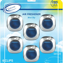Airbreezy Car Air Freshener, 6 Car Freshener Vent Clips, 4ml Each, Long-Lasting Car Fragrance, Up to 180 Days, Blue Sky/New Car Scents