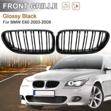 X AUTOHAUX 1 Pair Glossy Black Car Hood Kidney Bars Front Grille Double Line 4 Door for BMW E60 2003-2009