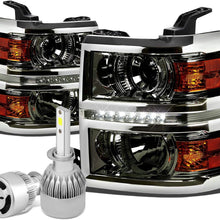 For Chevy Silverado GMT K2XX Smoked Lens Projector LED Headlight W/Amber Signal + H1 LED Conversion Kit W/Fan
