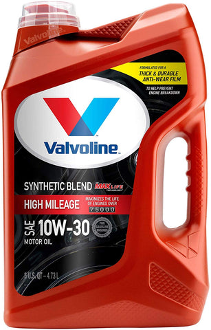 Valvoline High Mileage with MaxLife Technology SAE 10W-30 Synthetic Blend Motor Oil 5 QT