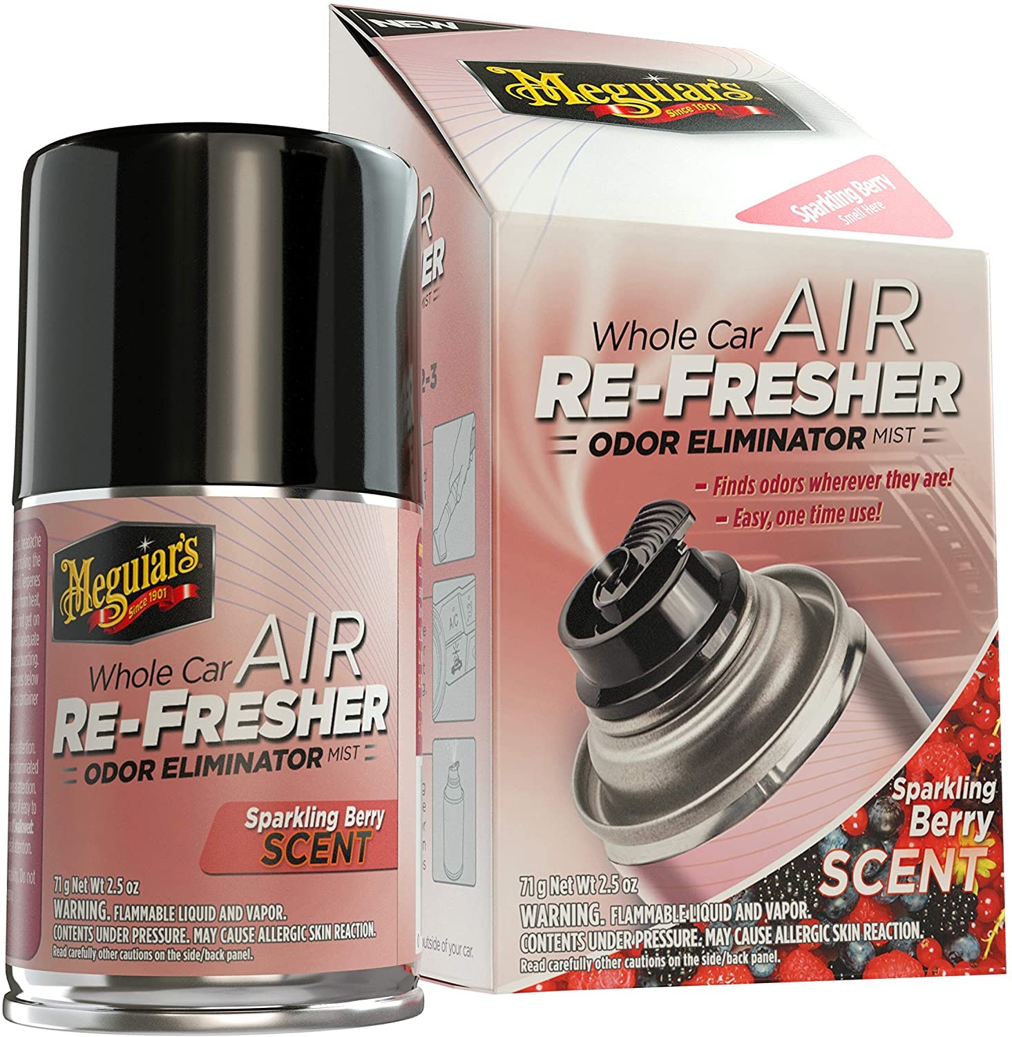 Meguiar's G16302 Whole Car Air Re-Fresher Odor Eliminator – Sparkling Berry Scent, 2.5 oz