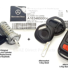 Genuine Mercedes Benz Ignition Lock & Tumbler Cylinder Replacement Part with 1-Key Shell & 1-Flip Remote Key Case. For Model: ML 1997-03. OEM# 1634600004.