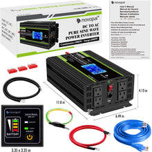 Novopal 1500 Watt 24V Pure Sine Wave Inverter with 4 AC Outlets 2.1A USB-16.4 Feet Remote Control and Two Cooling Fans-Peak Power 3000 Watt,Ultra-Silent,Supply for Blenders, Vacuums etc