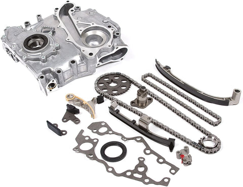 Evergreen TCK2020OP Compatible With 94-04 Toyota 2.7 DOHC 16V 3RZFE Timing Chain Kit w/Timing Cover Oil Pump