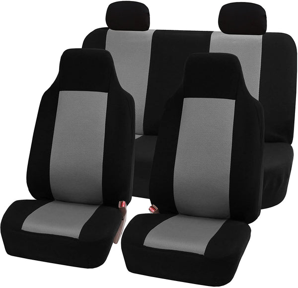 FH GROUP FH-FB102114 + C14403 Combo Set: Blue Classic Cloth Seat Covers and Black Carpet Floor Mats- Fit Most Car, Truck, Suv, or Van