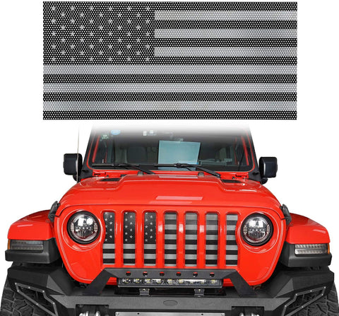 V8 GOD US American Flag Front Grille Mesh Insert Old Glory (Black&White) for Jeep Wrangler 2018 2019 2020 2021 JL& 2020 2021 JT Gladitor