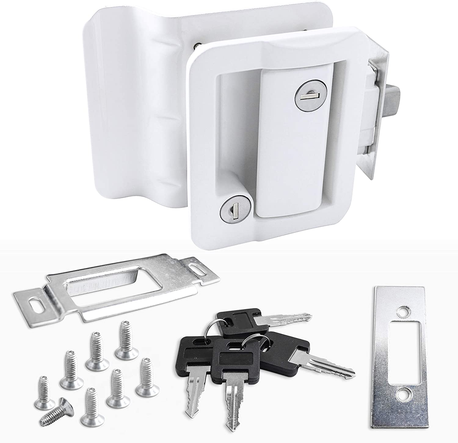 RV Travel Trailer Entry Door Lock Polar White Paddle Deadbolt