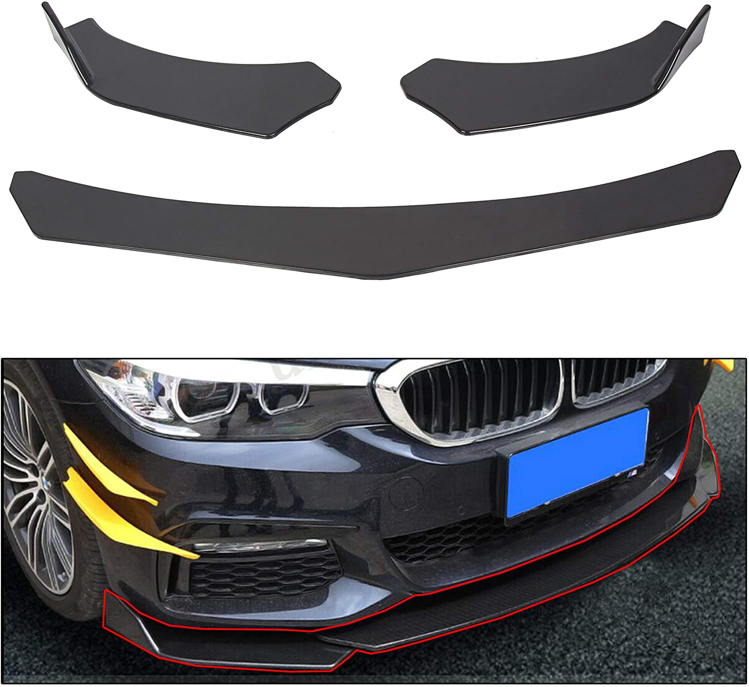 ECOTRIC Black Universal Front Bumper Lip Chin Spoiler ABS for Audi,Ford,BMW,Honda,Chevrolet,Toyota,Civic,Benz,Mazda,GMC Car