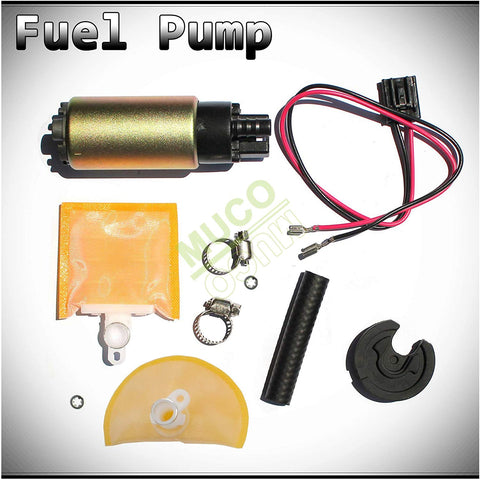 MUCO New 1pc High Performance Electric Gas Intank EFI Fuel Pump With Strainer/Filter + Rubber Gasket/Hose + Stainless Steel Clamps + Universal Connector Wiring Harness & Necessary Installation Kit