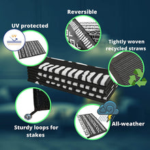 RV Mat - Recycled Reversible RV Rug - Camping Rugs for Outside Your RV - 9x12 Black and White Tribal - Large Outdoor Rugs for patios or awnings - Portable mat - Waterproof Rug