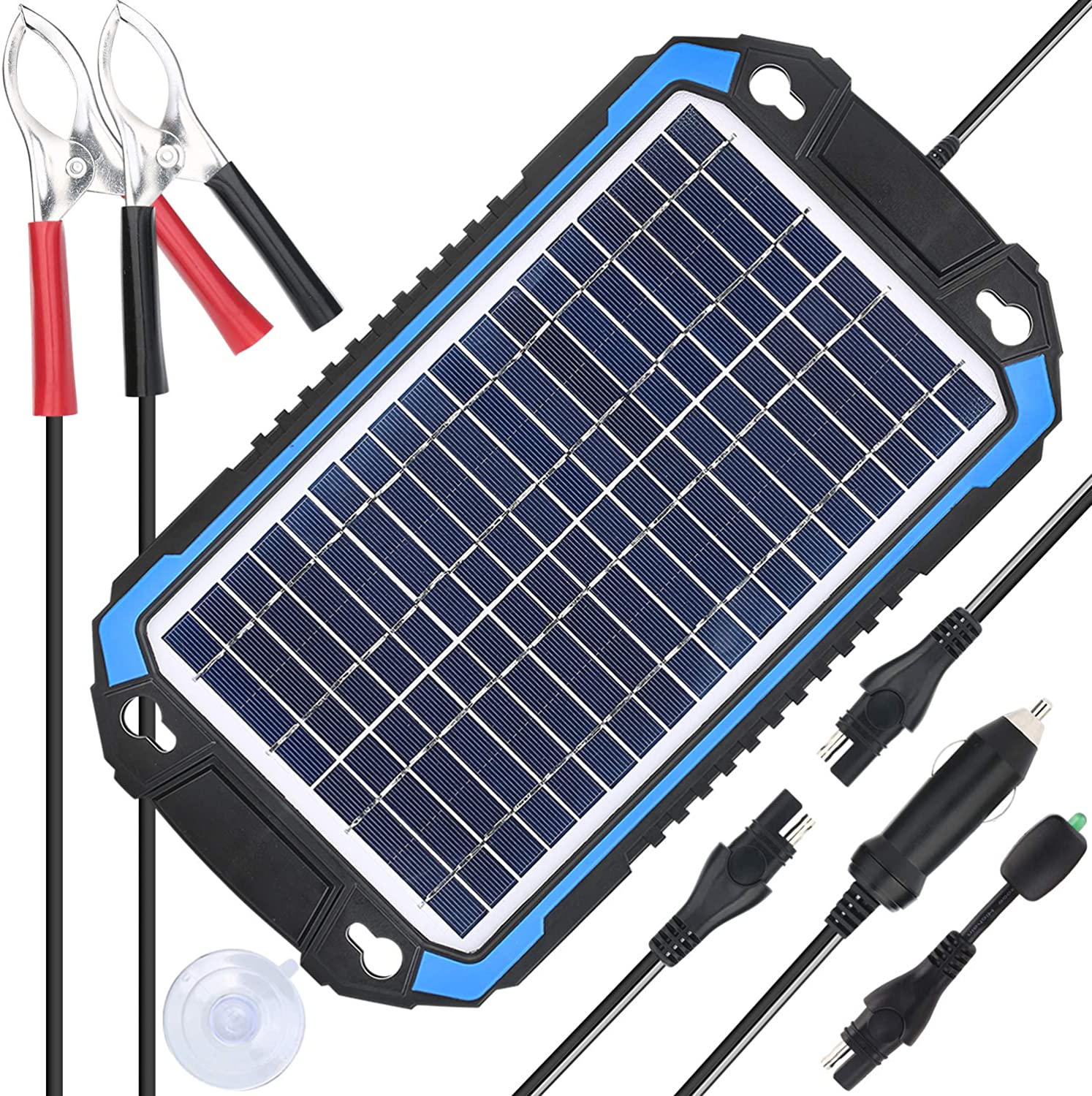 SUNER POWER 12V Solar Car Battery Charger & Maintainer - Portable 6W Solar Panel Trickle Charging Kit for Automotive, Motorcycle, Boat, Marine, RV, Trailer, Powersports, Snowmobile, etc.