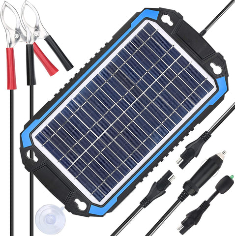SUNER POWER 12V Solar Car Battery Charger & Maintainer - Portable 6W Solar Panel Trickle Charging Kit for Automotive, Motorcycle, Boat, Marine, RV, Trailer, Powersports, Snowmobile, etc.