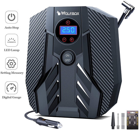 WOLFBOX Portable Air Compressor Digital Car Tire Inflator Auto Mini Car Air Pump, 150PSI DC 12V for Car, Bicycle, Motorcycle, Basketball and Other Inflatables