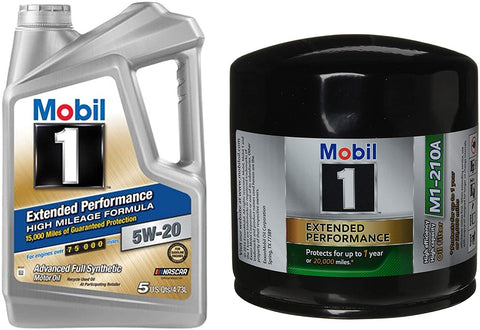 Mobil 1 Extended Performance High Mileage Formula Motor Oil 5W-20, 5-Quart, Single Bundle M1-210A Extended Performance Oil Filter