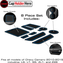 CupHolderHero for Chevy Camaro 2010-2015 Custom Liner Accessories – Premium Cup Holder, Console, and Door Pocket Inserts 8-pc Set (Blue Trim)