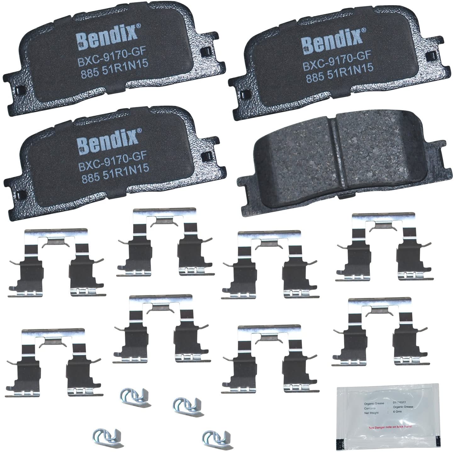 Bendix CFC885 Premium Copper Free Ceramic Brake Pad (with Installation Hardware Rear)