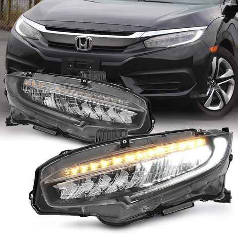 [Halogen Upgrade|TYPE-R Style] AKKON FULL LED SEQUENTIAL Headlight For 2016-2020 Honda Civic LX/EX/Si FC FK Pair