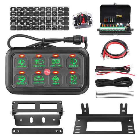 8 Gang Switch Panel, AKD Part Circuit Control Box Universal Jeep Switch Box Wiring Harness Touch Panel On Off Button for Pickup ATV UTV Truck Marine