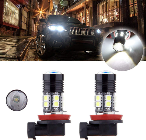 SCITOO White H11 LED Bulbs 12SMD LED Lights with Projector for Fog Light Plug and Play Style,2Pcs