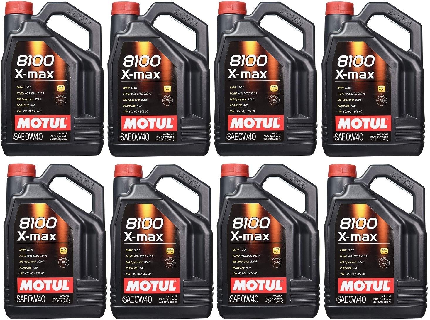 Motul 104533 Set of 8 8100 X-Max 0W-40 Motor Oil 5-Liter Bottles