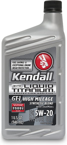 Kendall (1057242-AI) GT-1 5W-20 High Mileage Synthetic Blend Motor Oil with Liquid Titanium - 1 Quart