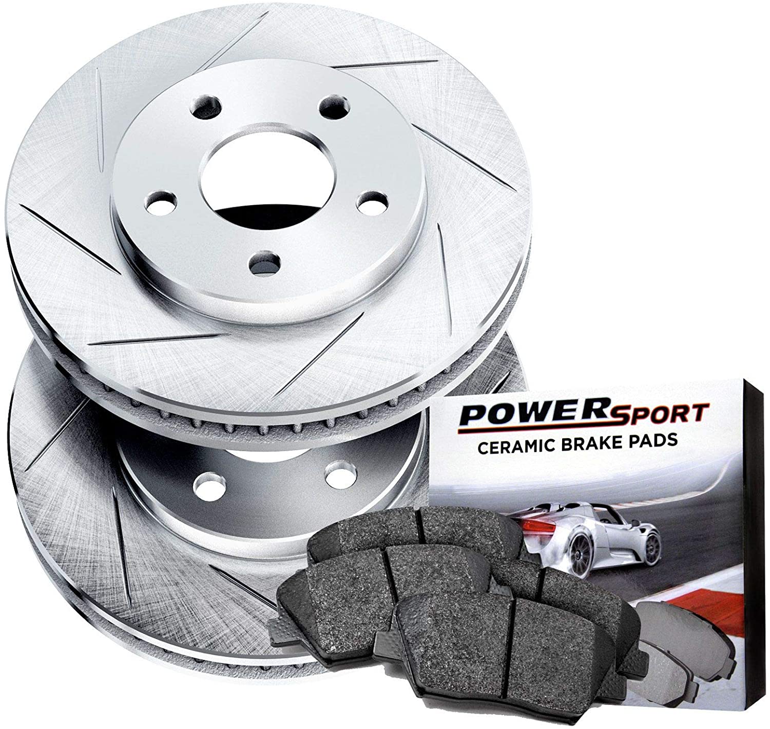 Power Sport Slotted Brake Rotors and Ceramic Brake Pads Kit -80935 [FRONTS]