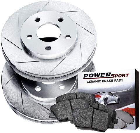 Power Sport Slotted Brake Rotors and Ceramic Brake Pads Kit -80935 [FRONTS]