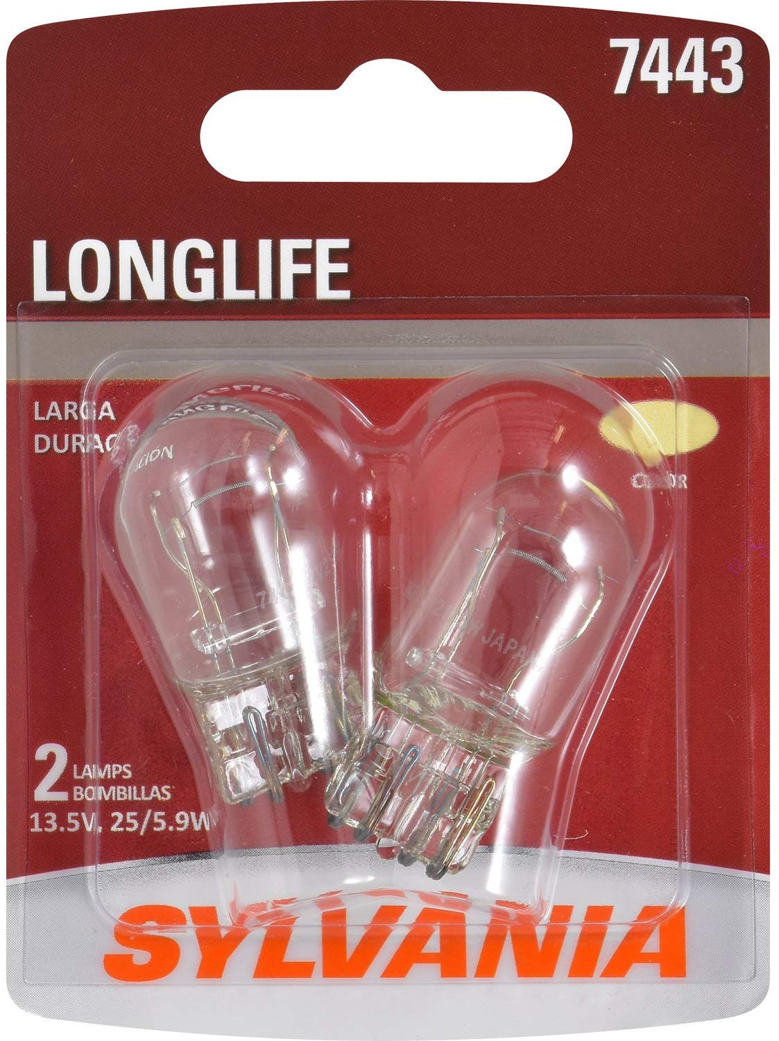 SYLVANIA - 7443 Long Life Miniature - Bulb, Ideal for Daytime Running Lights (DRL) and Back-Up/Reverse Lights (Contains 2 Bulbs)