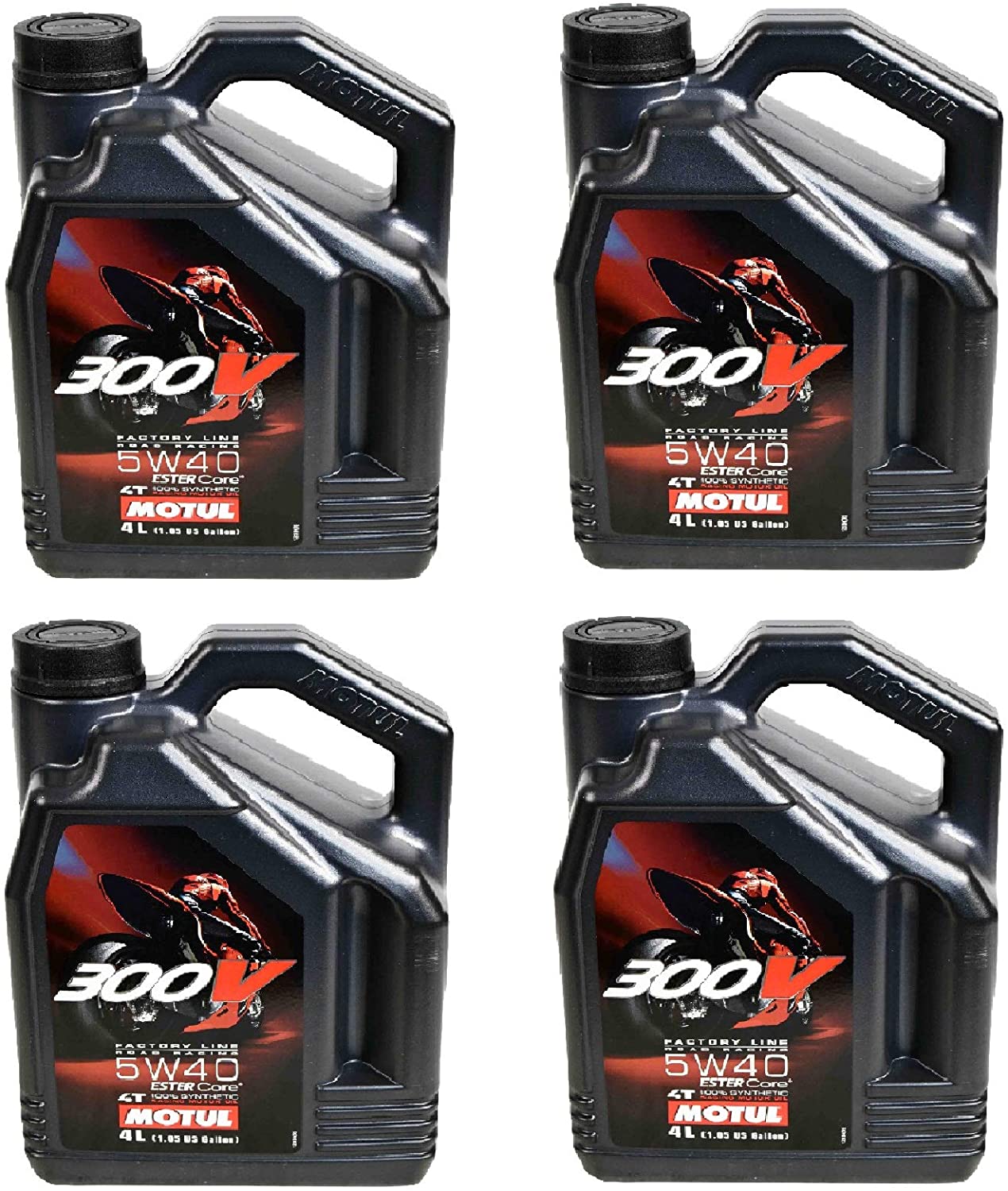 Motul 104115 Set of 4 300V Road Racing 5W-40 Motor Oil 1-Gallon Bottles