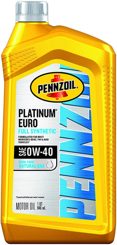 Pennzoil 550051113-6PK Platinum Euro Full Synthetic 0W-40 Motor Oil, 1 Quart, 6 Pack