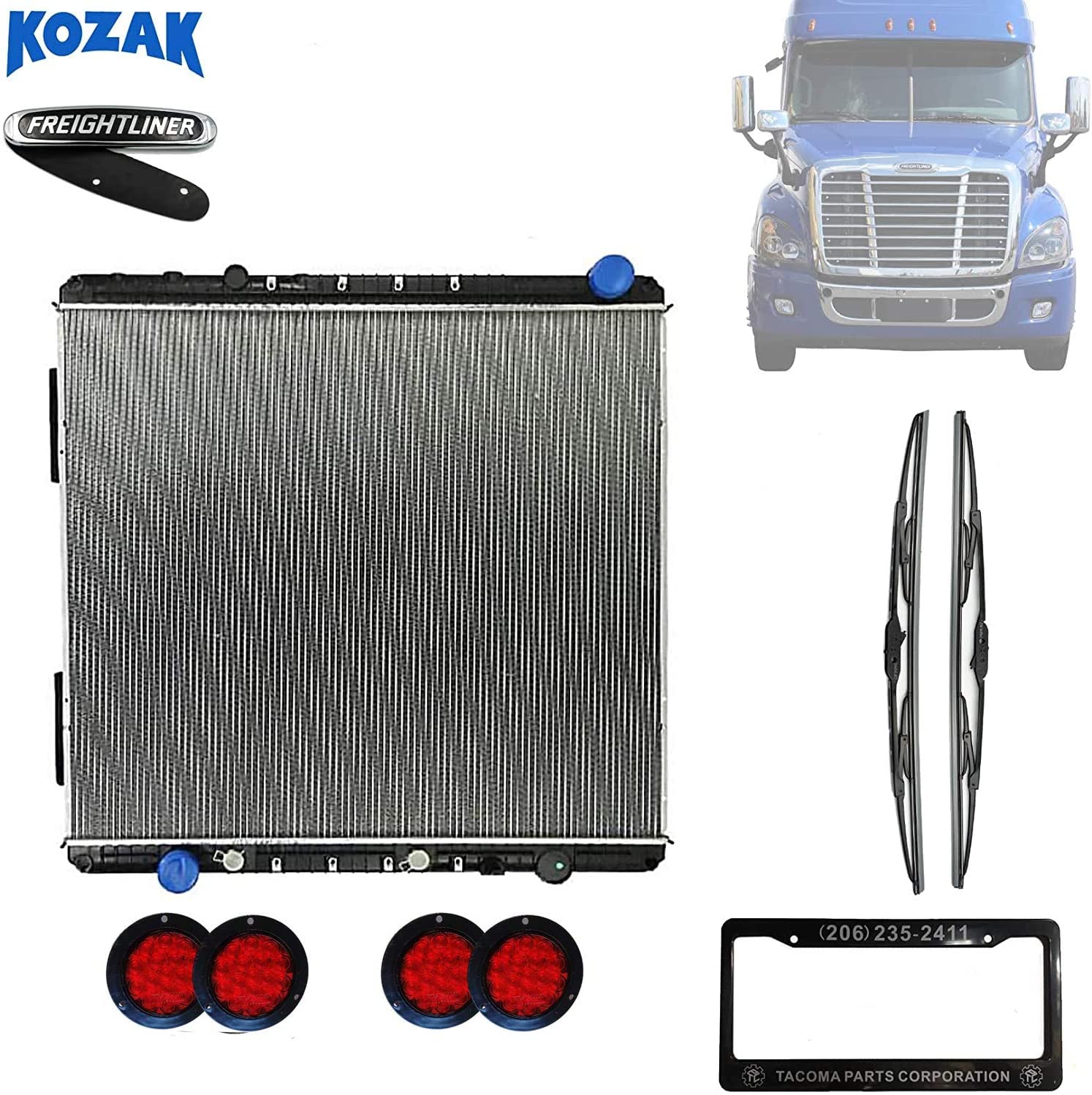 Kozak Replacement Radiator for Freightliner Cascadia 2008+ Semi Truck Models PLUS 2x22