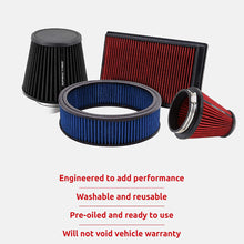 Spectre Universal Clamp-On Air Filter: High Performance, Washable Filter: Round Tapered; 6 in (152 mm) Flange ID; 5.719 in (145 mm) Height; 7.219 in (183 mm) Base; 3.906 in (99 mm) Top, SPE-HPR9606
