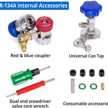 Manifold Gauge Set for R134A, R12 Refrigerant, Brass Auto Service Set with 5 ft Hoses, 1/4" Fittings, Quick Connector Couplers and Can Tap, for Car Use, Updated