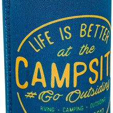 Camco 53309 Life is Better at the Campsite Skinny Can Sleeve, 4 Pack - Keep Your Drinks Cold While Keeping Your Hands Warm - Includes (4) Unique RV-Themed Designs