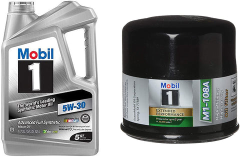 Mobil 1 Advanced Full Synthetic Motor Oil 5W-30, 5-Quart bundle with Mobil 1 M1-108A Extended Performance Oil Filter