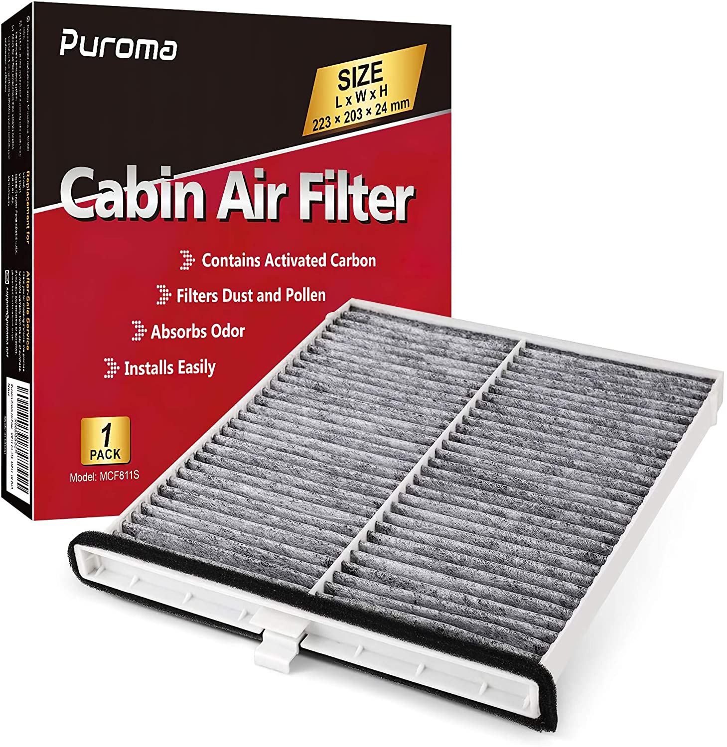 Puroma Cabin Air Filter with Activated Charcoal Layer Replacement for CPJ6X, CF11811, Mazda KD45-61-J6X, KR11-61-J6X, MP11-1K-D45