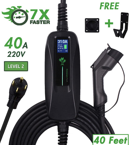 PRIMECOM 32A & 40A Electric Vehicle (EV) Charger, Level 2, 240V, 32A/40A, NEMA 14-50 Electric Car Charger for All EVs, 30, 40, and 50 Feet Lengths (40, 40Amp) for Tesla