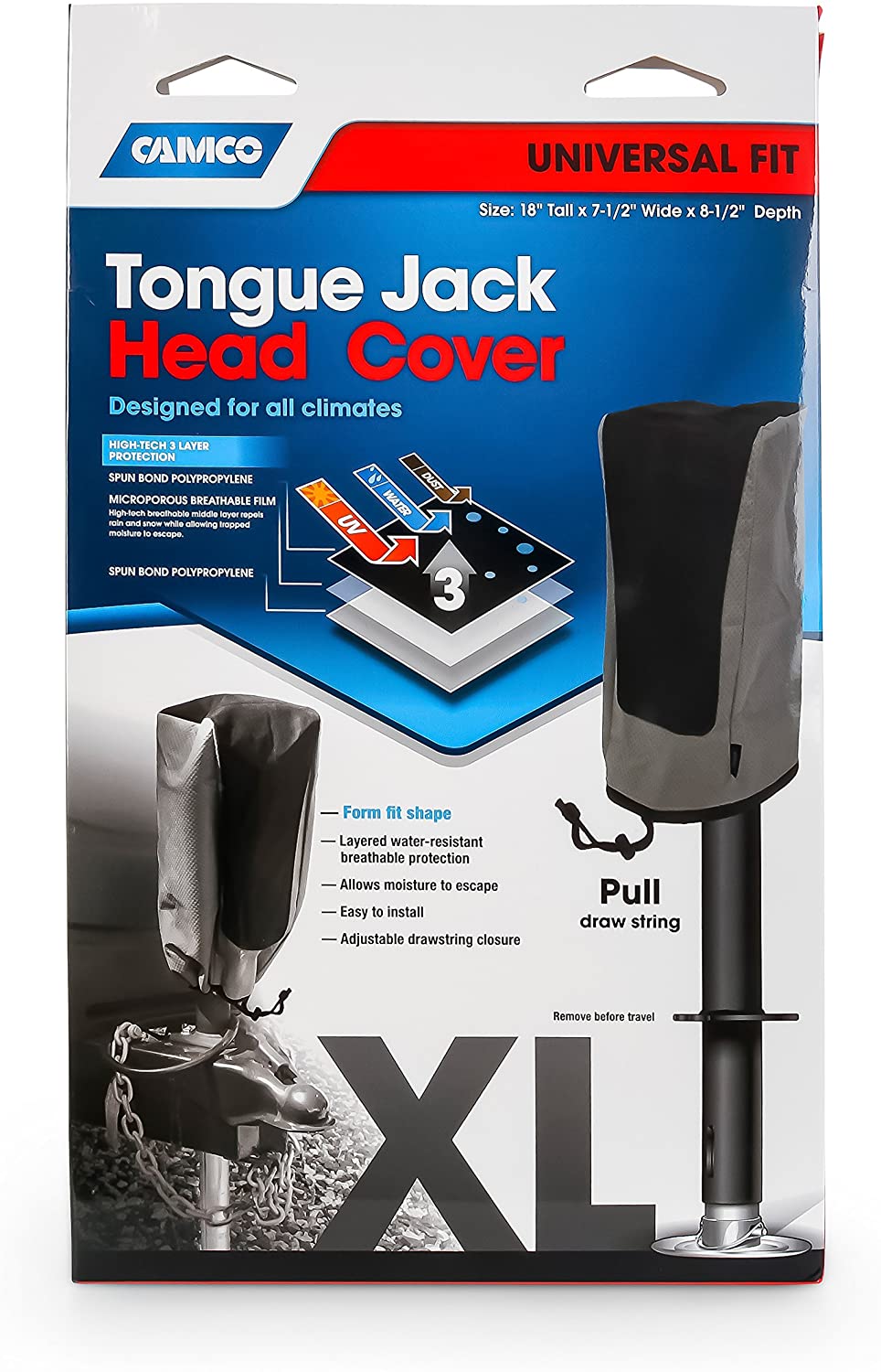 Camco Electric Tongue Jack Head Cover- Protects Your Electric Tongue Jack from Harmful UV Rays, Excess Moisture and Dirt and Debris (48356) (Electric Tongue Jack Cover)