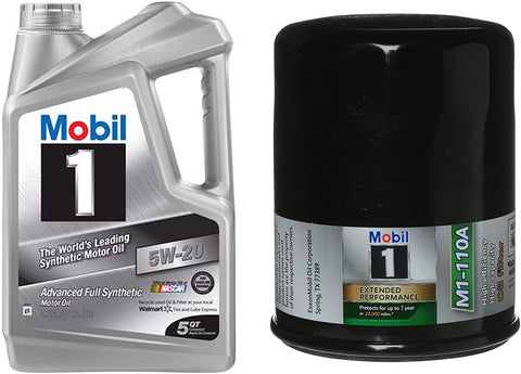 Mobil 1 Advanced Full Synthetic Motor Oil 5W-20, 5-Quart, Single bundle with Mobil 1 M1-110A Extended Performance Oil Filter, 1-Count