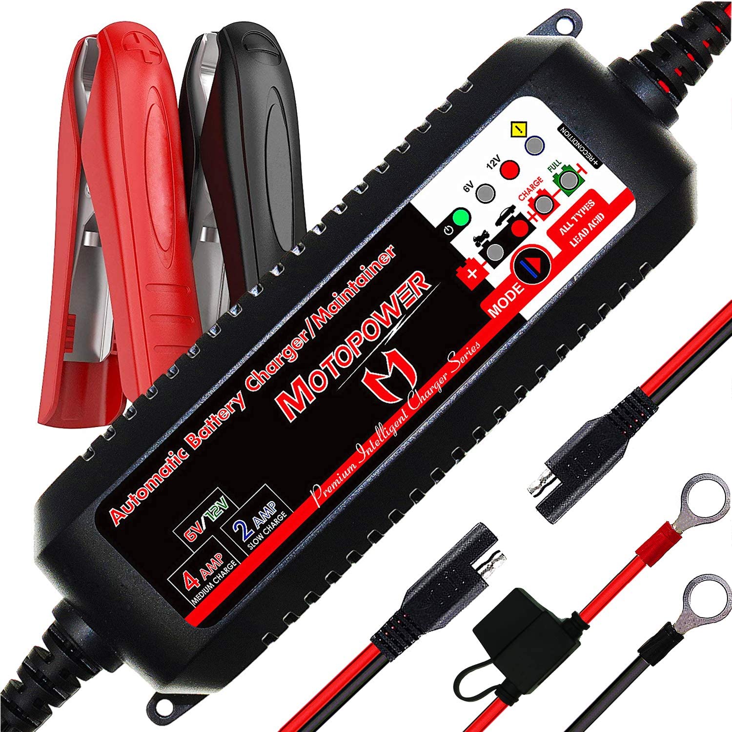 MOTOPOWER MP00207 6V / 12V 4AMP Automatic Smart Battery Charger Maintainer with Battery Repair Mode