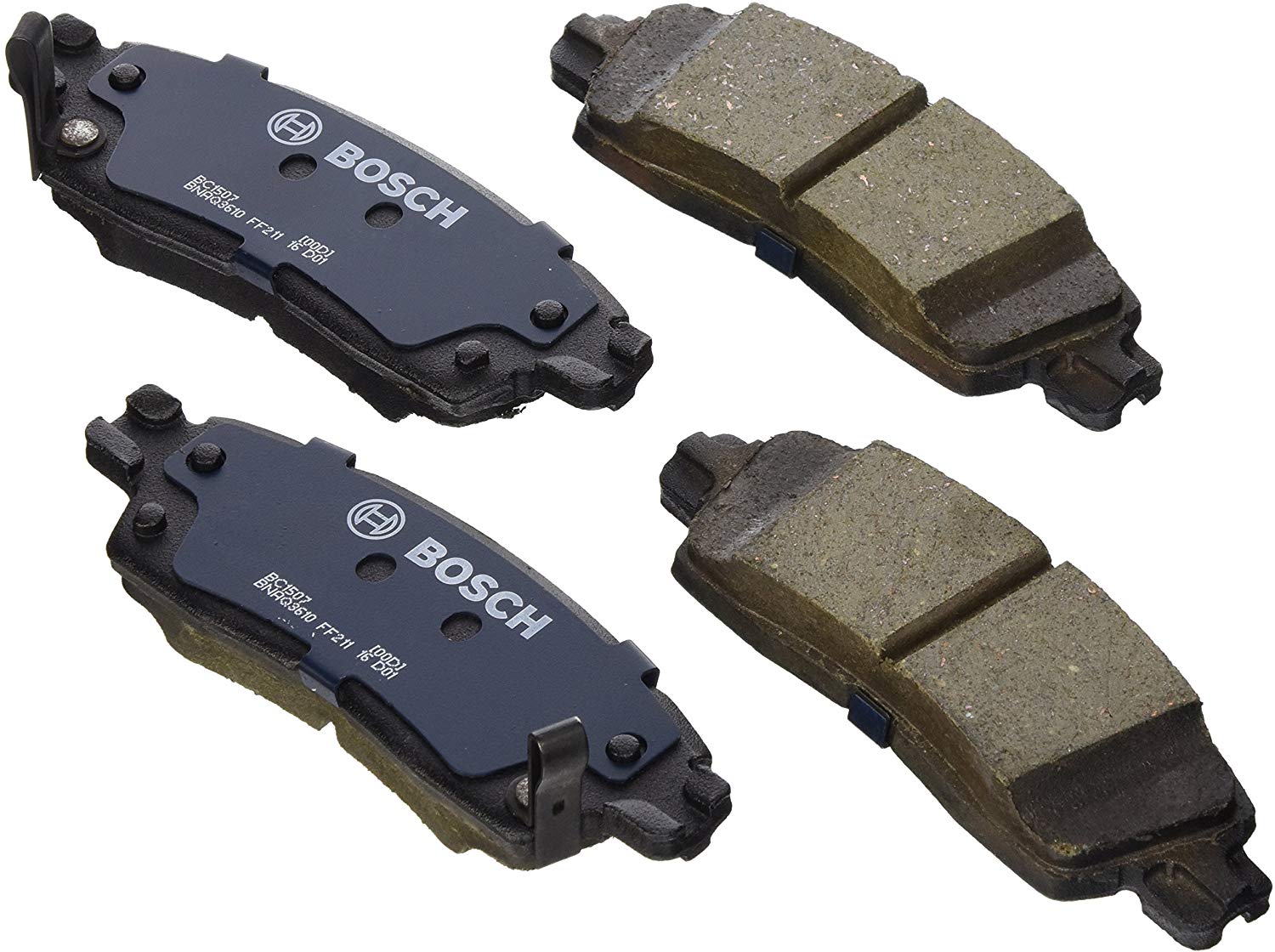 Bosch BC1507 QuietCast Premium Ceramic Disc Brake Pad Set For Buick: 2011-2013 Enclave; Chevrolet: 2011-2012 Traverse; GMC: 2011-2012 Acadia; Rear