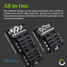 6 Way Fuse Box with 12 Ground Negative Busbar for Automotive [12V - 32V DC] [100 Amp Max] [Modular Design] [ATC/ATO Fuses] [LED Indicator] Auto Marine Ground Fuse Block