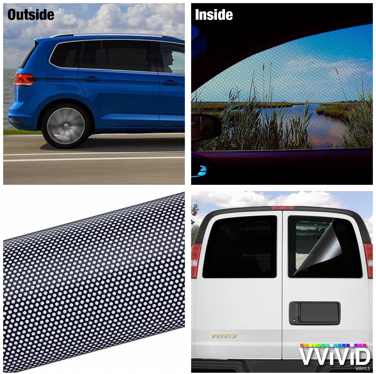 VViViD Black Perforated One-Way Vision Vinyl Automotive Window Wrap Roll (17.9