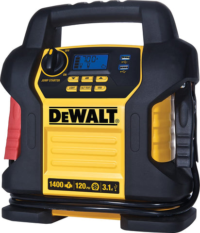 DEWALT DXAEJ14 Digital Portable Power Station Jump Starter: 1400 Peak/700 Instant Amps, 120 PSI Digital Air Compressor, 3.1A USB Ports, Battery Clamps
