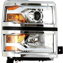 ROADFAR Headlight Assembly Chrome/Clear Head Light Lamps Driver and Passenger Replacement fit for 2014-2015 Chevy Silverado Projector With Led Drl