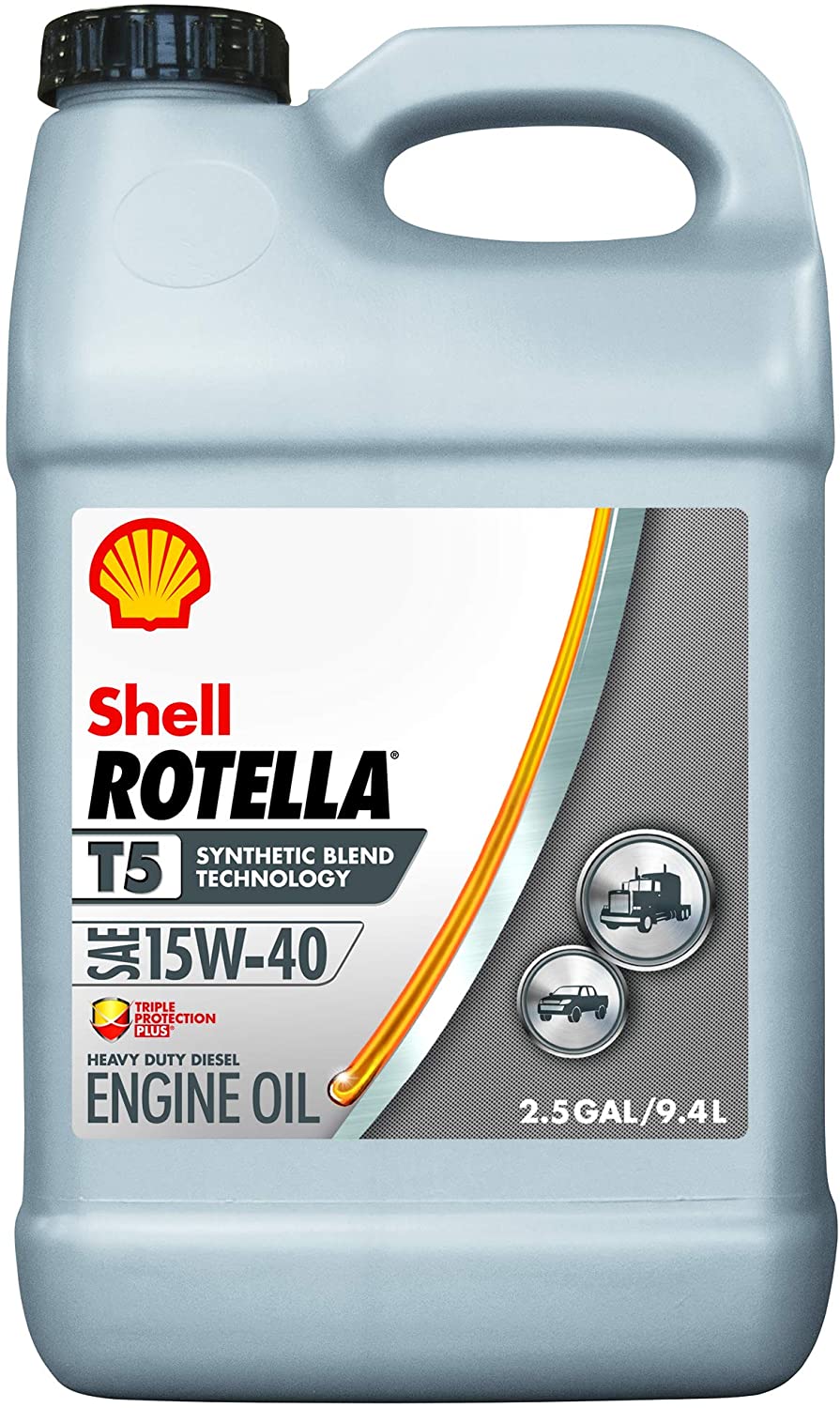 Shell Rotella 550046213-2PK T5 Synthetic Blend 15W-40 Diesel Engine Oil (CK-4), 2.5 Gallon, 2 Pack