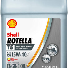 Shell Rotella 550046213-2PK T5 Synthetic Blend 15W-40 Diesel Engine Oil (CK-4), 2.5 Gallon, 2 Pack