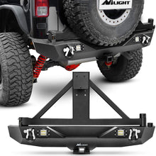 Nilight Rear Bumper & Spare Tire Rack & Hitch Receiver w/2 LED Lights Compatible for 2007-2018 Jeep Wrangler JK for 2007-2018 Jeep Wrangler JK & Unlimited