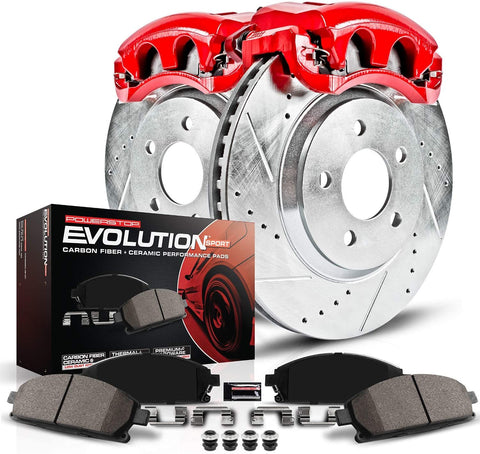 Power Stop KC2427A Z23 Evolution Sport 1-Click Brake Kit with Powder Coated Calipers (Brake Pads, Drilled/Slotted Rotors)